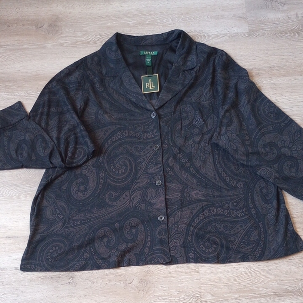 Ralph Lauren Black Paisley Button-Front pajama top